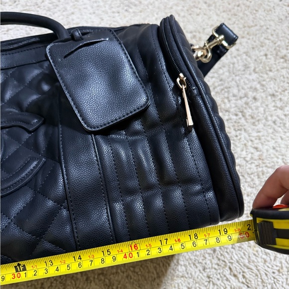 Black Quilted Leather Satchel Bag with Top Handles & Crossbody Strap - Picture 3 of 10